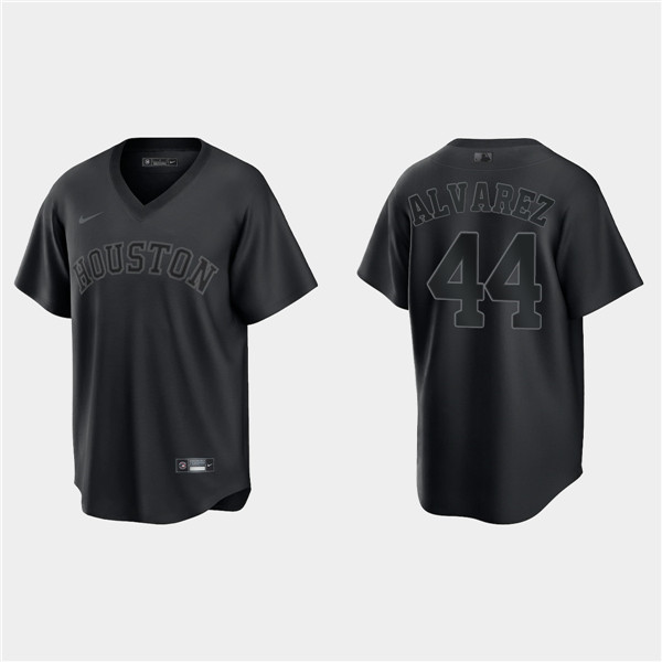 Men's Houston Astros #44 Yordan Alvarez Black Pitch Black Fashion Replica Stitched Jersey Men's Houston Astros #44 Yordan Alvarez Black Pitch Black Fashion Replica Stitched Jersey